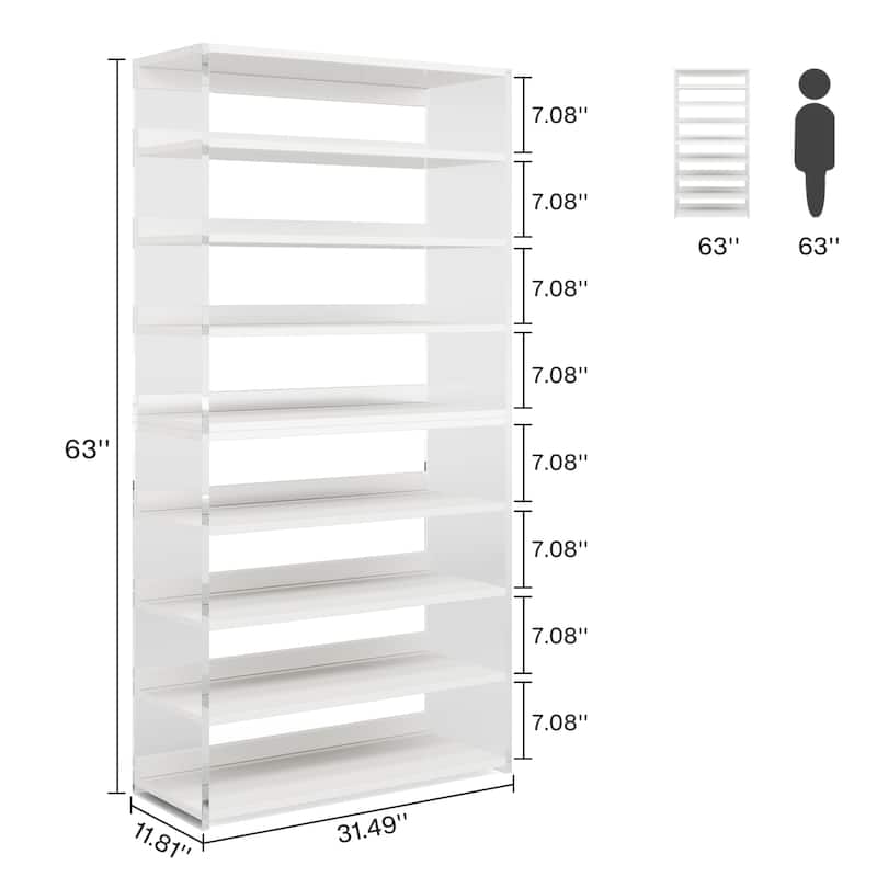 8-Tier Acrylic Shoe Rack, Modern Shoe Storage with Wood Shelves