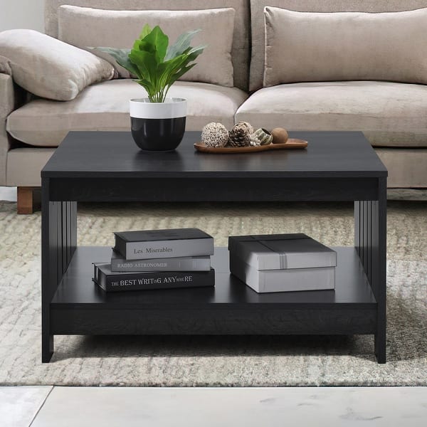 slide 2 of 16, 31.5 in. Square Wood Coffee Table Black Oak
