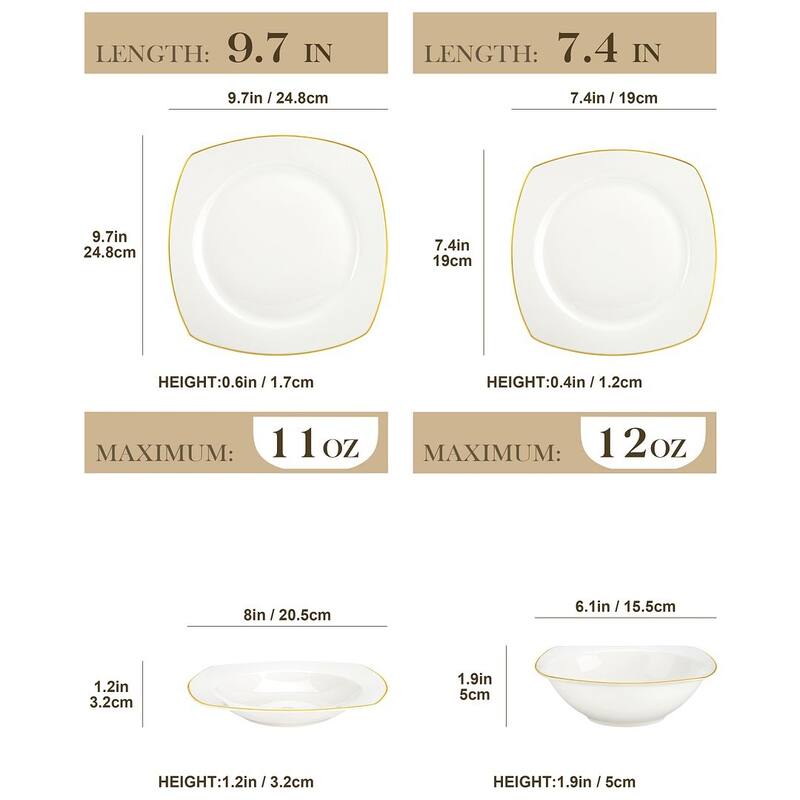 MALACASA 16-Piece New Bone China Dinnerware Set, Service for 4