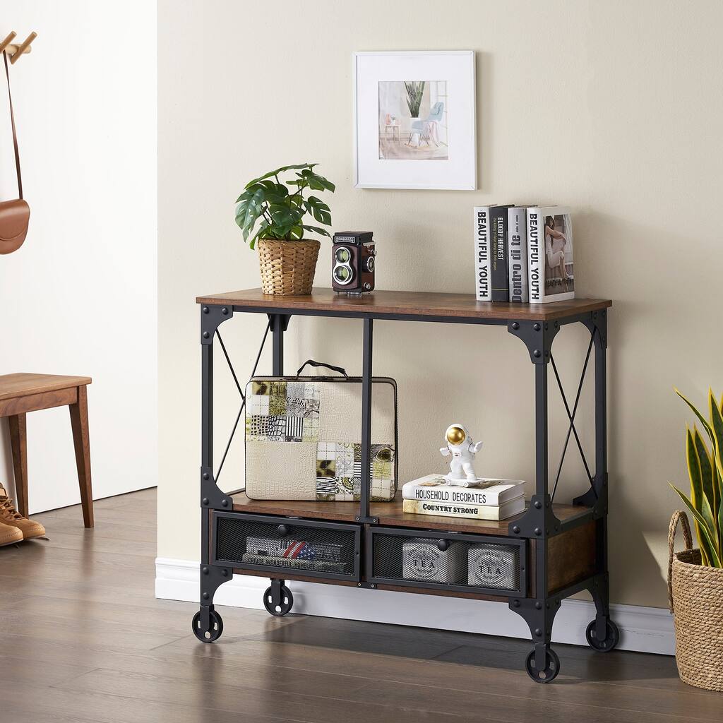 Taomika, Modern Console Table with 3-tier Storage Shelves Sofa Table