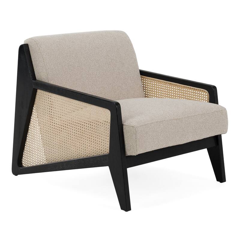 Kratz Modern Beige Fabric & Rattan & Black Walnut Accent Chair