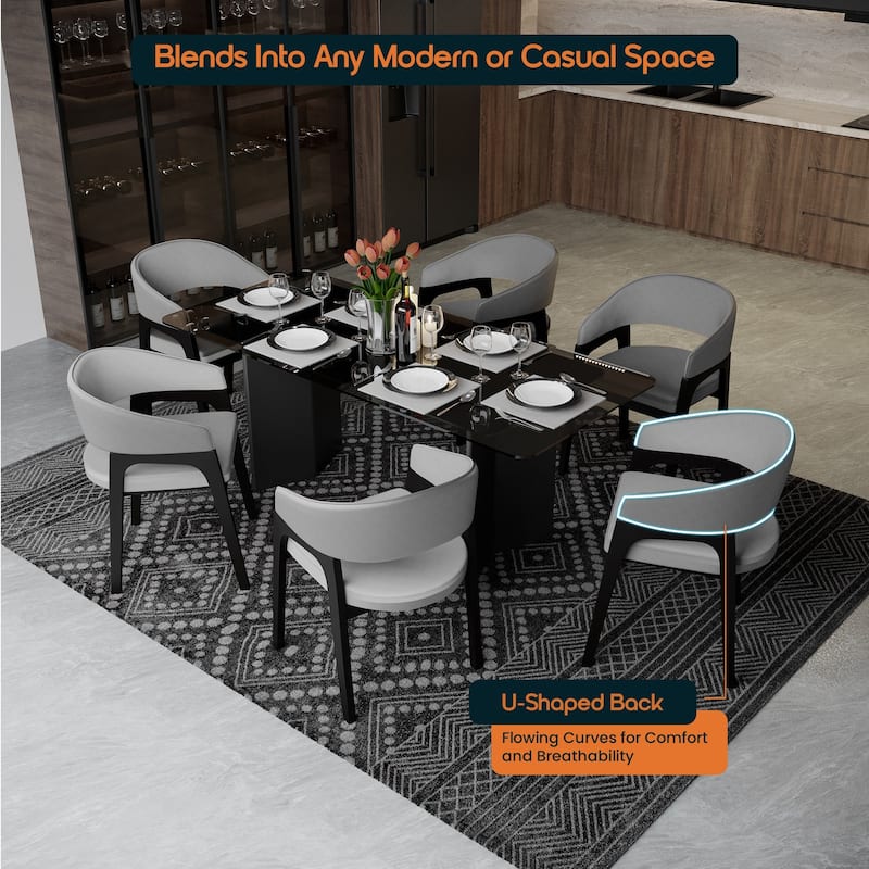 Cali Leather Dining Chair with Rubberwood Legs for Modern Kitchend and Dining Room Accent Arm Chair With Curved Open Back Design