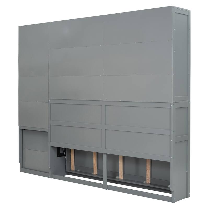 Twin Size Murphy Bed Wall Bed with Closet , Drawers & Desk-Gray