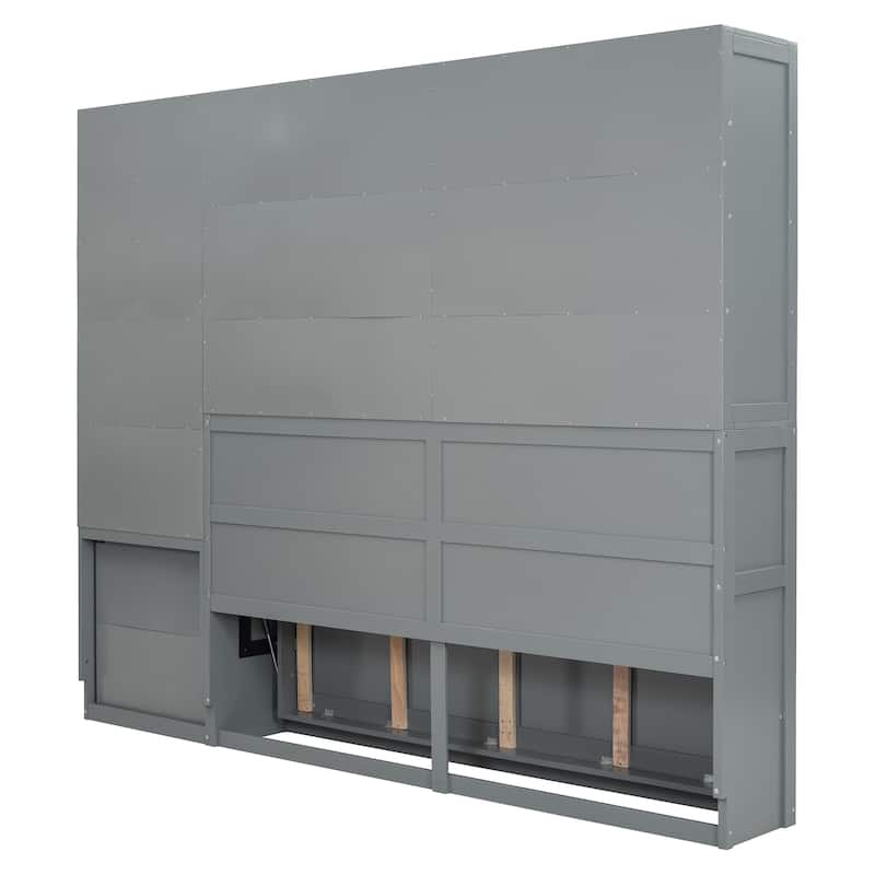 Twin Size Murphy Wall Bed with Closet, Drawers, and Desk, Space-Saving Storage Solution