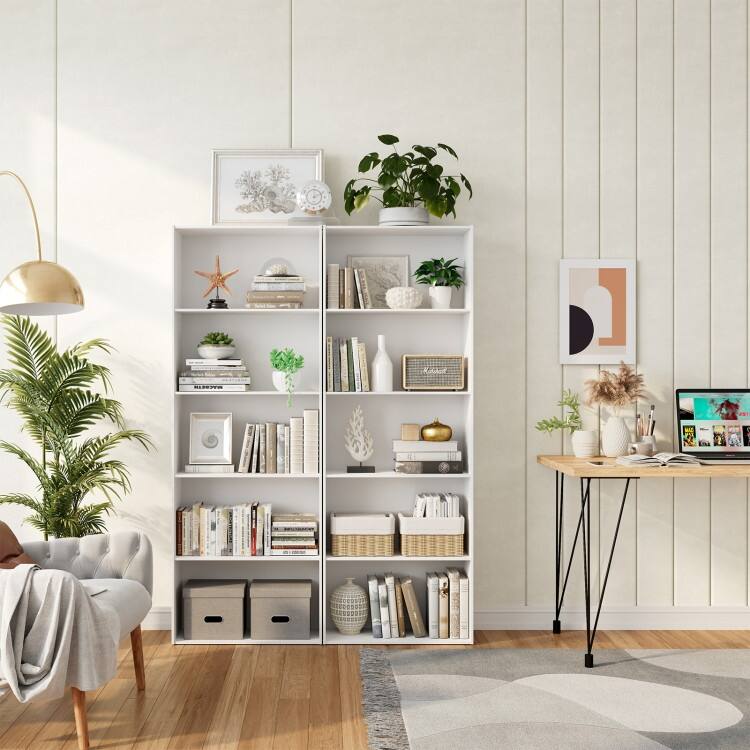 5-Shelf Multi-Functional Wood Bookcase for Home Office - 23.5" x 9.5" x 67"