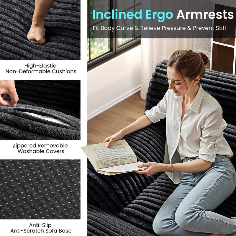 100" L-Shaped Cloud Sectional Couch With Double-Layer Thickened Deep Seat