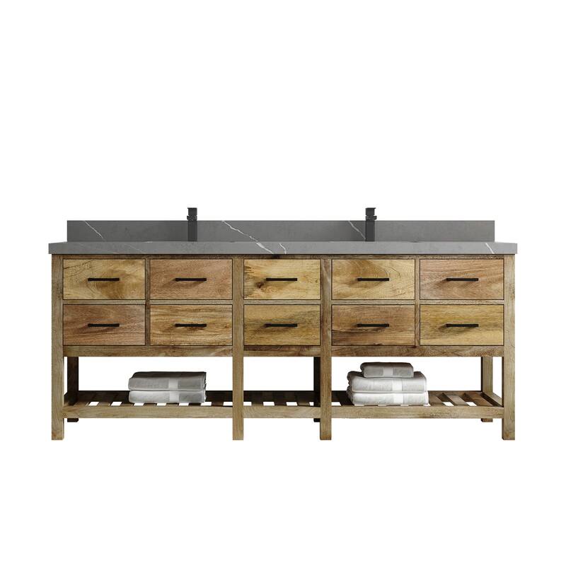 Willow Collections 84 in. W x 22 in. D Parker Mango Double Bowl Sink Bathroom Vanity with Parker Countertop