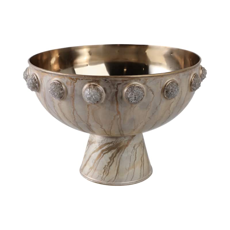 Metal Bowl with Stone Pedestal Base and Crystal Textured Accents