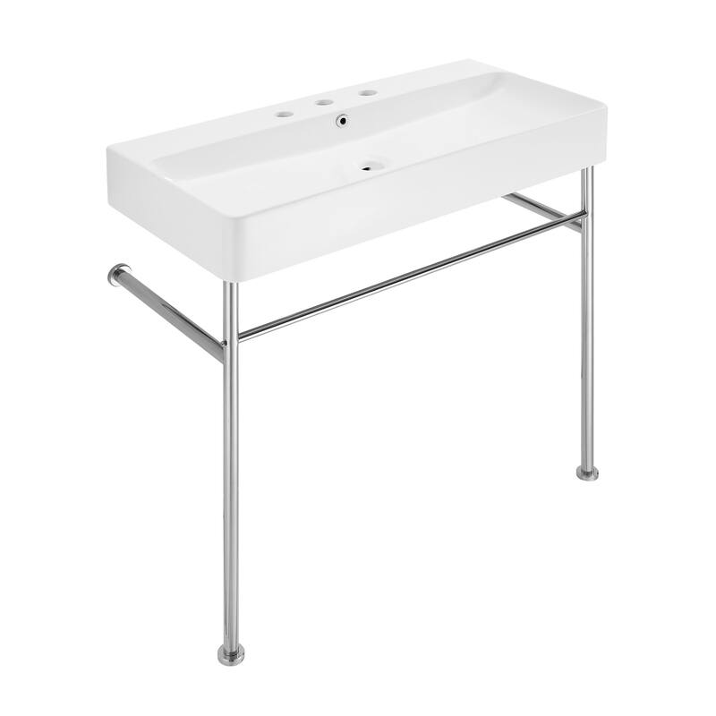 Swiss Madison SM-CS713-3 Carre 35-5/8" Rectangular Ceramic Console - Glossy White / Chrome