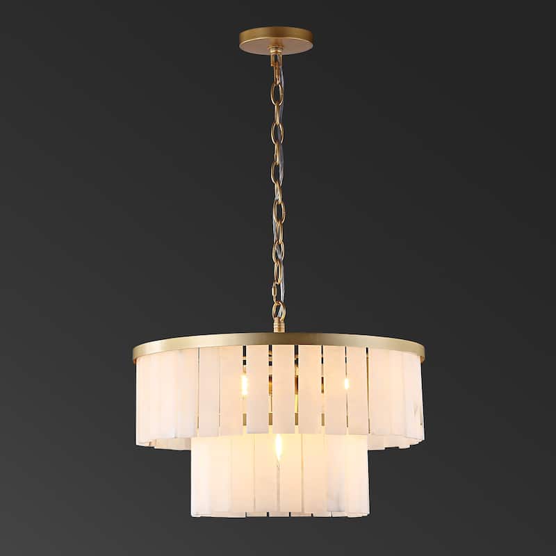 SAFAVIEH Couture Kiandra Marble 2-Tier Chandelier - 19.75 IN W x 19.75 IN D x 18.25 / 66.25 IN H