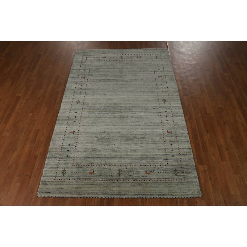 Hand Knotted Oriental 100% Wool Carpet Tribal Animal Pictorial Greys & Charcoal Gabbeh Area Rug - 8' 1'' X 5' 0''