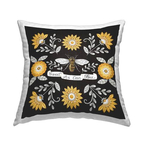 Stupell Industries Sweet As Can Bee Vintage Boho Floral Pattern Printed Throw Pillow by Deb Strain