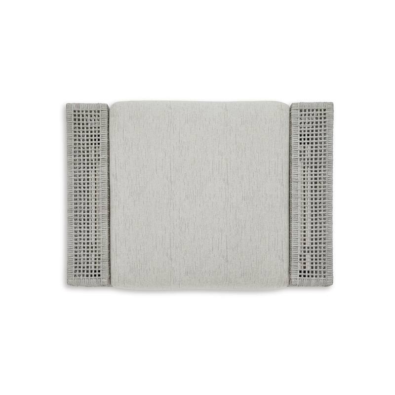 Yami Outdoor Ottoman, 35 Inch, Gray Woven Resin Wicker, Cushioned Seat
