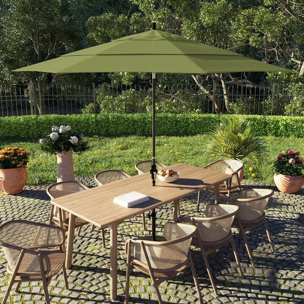 11-foot rectangular aluminum solar patio umbrella in olive MASTERCANOPY 11ft with Lights, Red a 300LBS fillable base for stability 11 FT Outdoor Solar-Powered LED