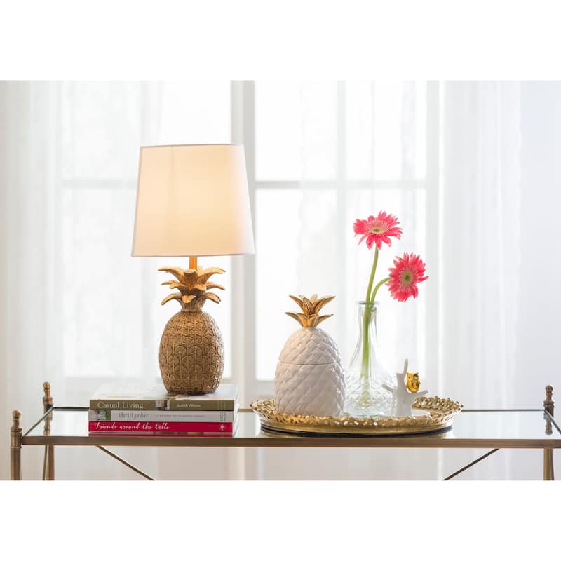 Resin Pineapple Table Lamp with Linen Shade, Distressed