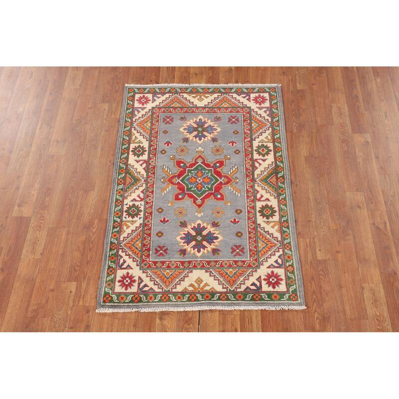 Geometric Kazak Rug Handmade Foyer Wool Carpet - 2'9" x 4'0"