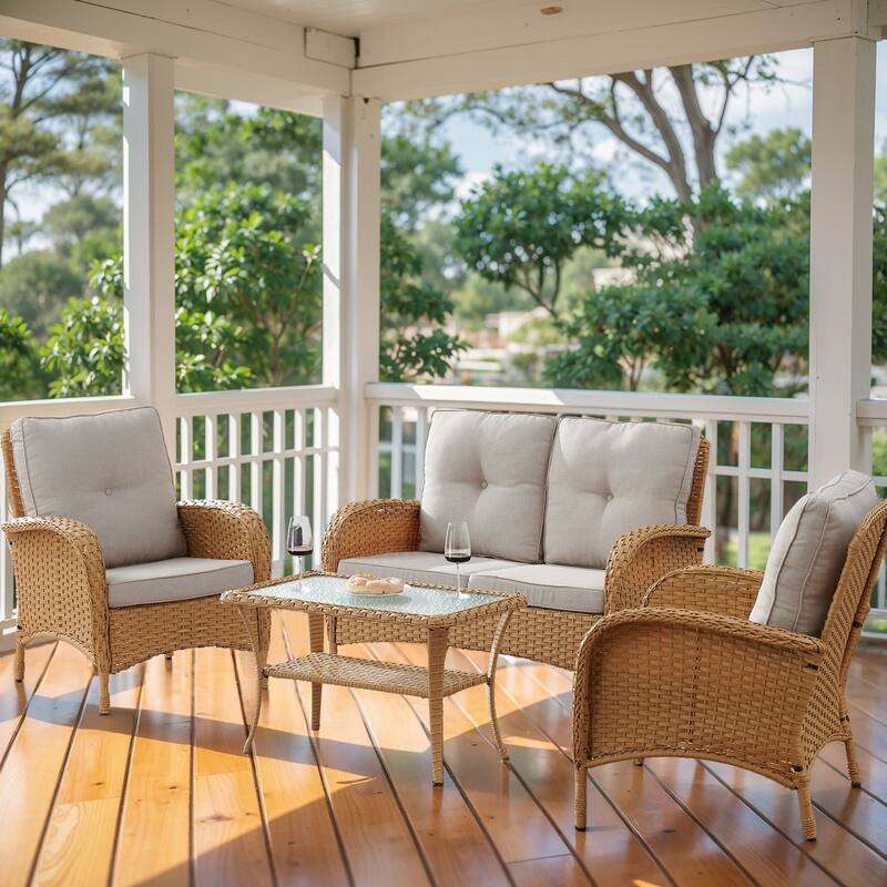 Patio Wicker Chair with Loveseat Coffee Table