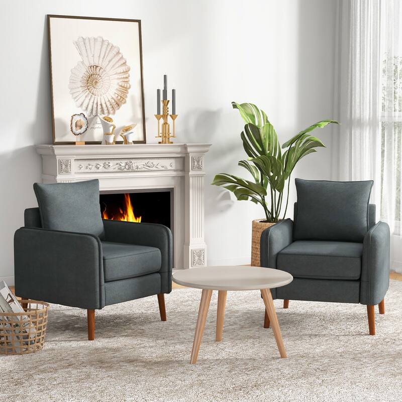 Gymax Modern Accent Chair Upholstered Mid-Century Armchair w/ Rubber