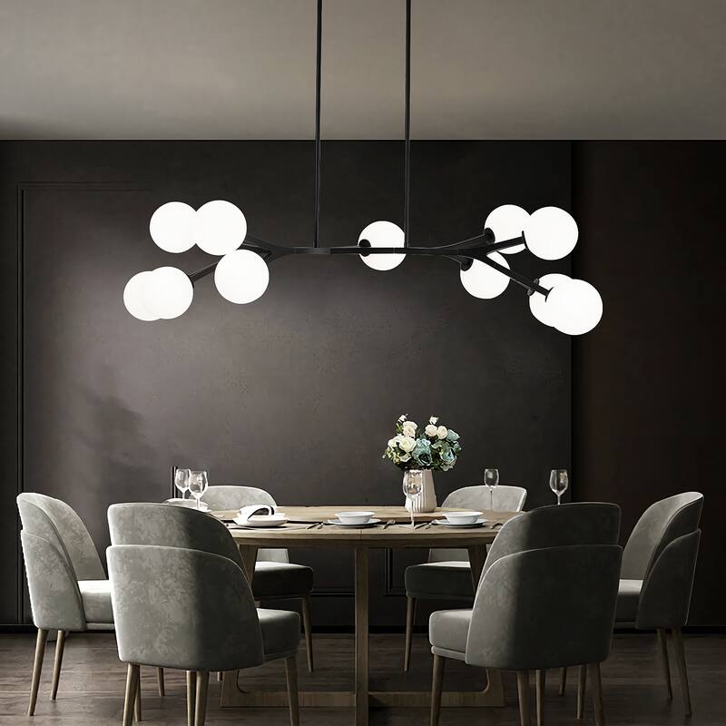 Dimmable Modern Chandelier for Dining Room with Frosted Glass Shade - 11-Light - Black