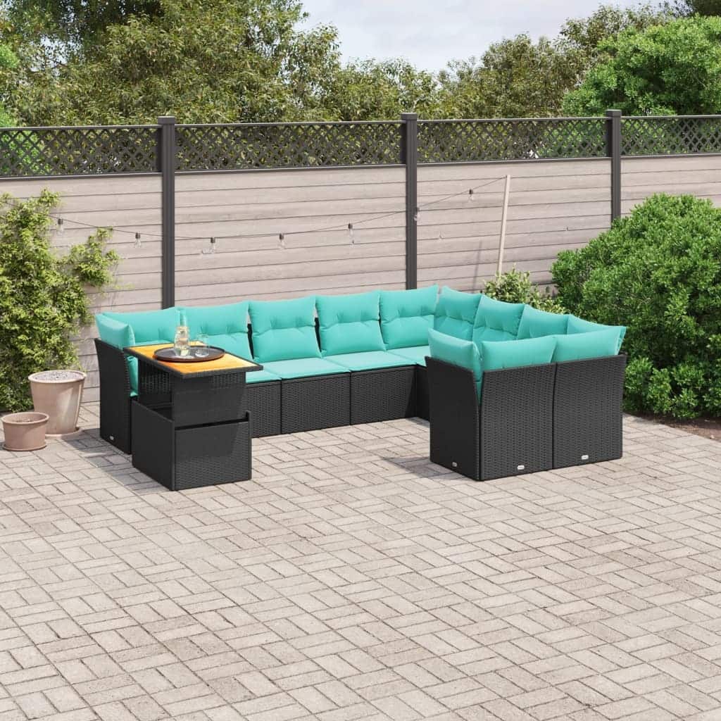 vidaXL Patio Sofa Set with Cushions Outdoor Furniture 10 Piece Poly Rattan - 24.4" x 24.4" x 27.2"
