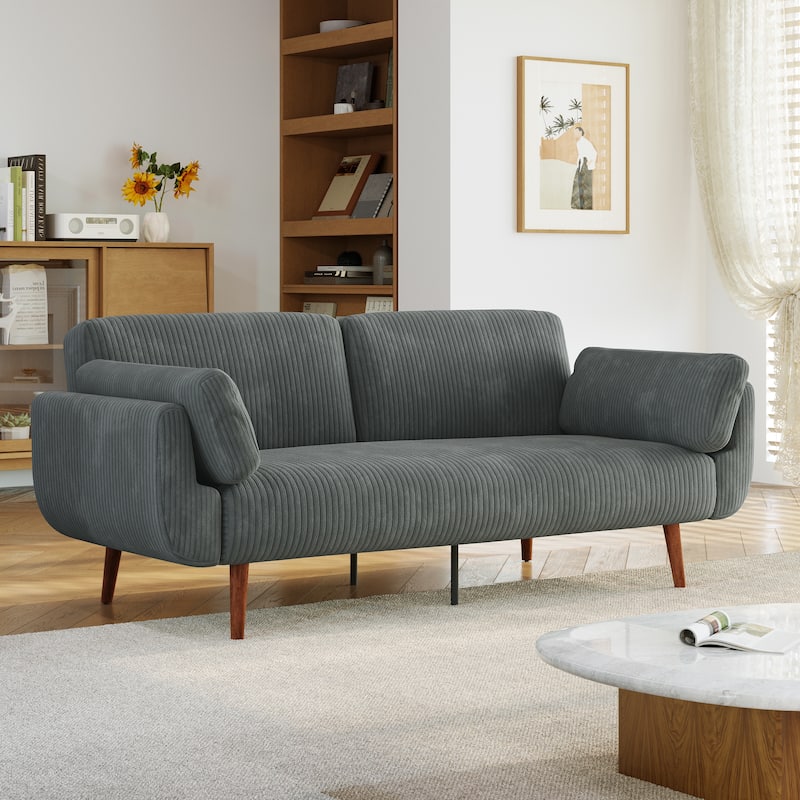 73" W Upholstered Corduroy Convertible Sleeper Sofa Bed with Pillows - Grey