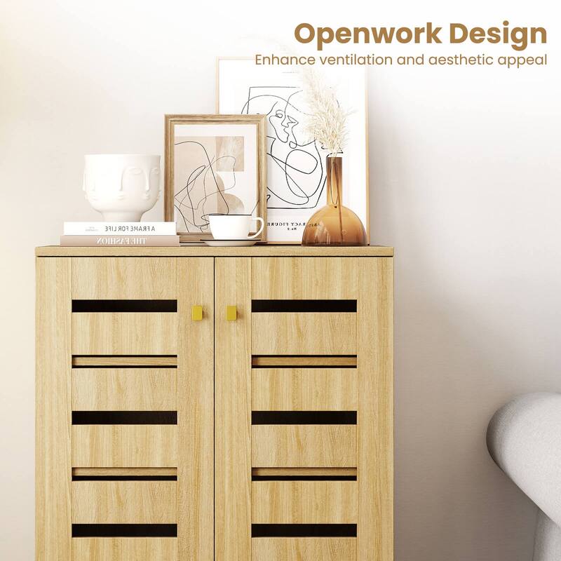 Costway 4-Tier Wooden Shoe Storage Cabinet with Doors Removable - Natural - See Details