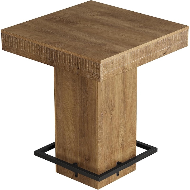 37.4" H Square Bar Table, Industrial Wooden Bistro Pub Table with Metal Footrest - 31.5"L x 31.5"W x 37.4"H