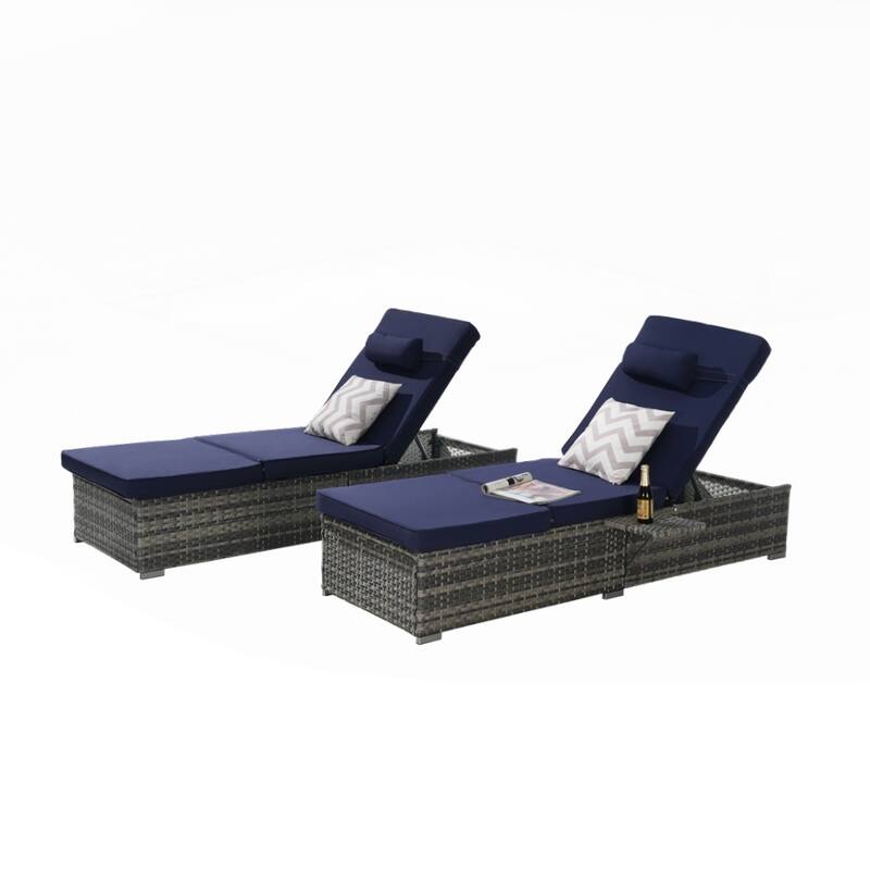 Outdoor Chaise Lounge Chair Set of 2 with Storage