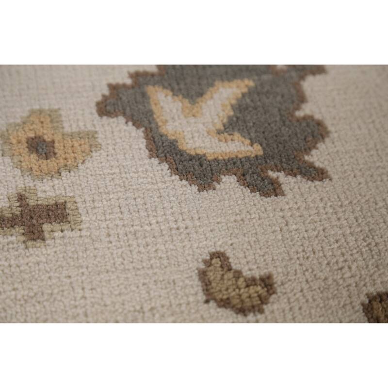 Ivory Oushak Indian Area Rug Hand-Knotted Transitional Wool Carpet - 8'0" x 9'11"