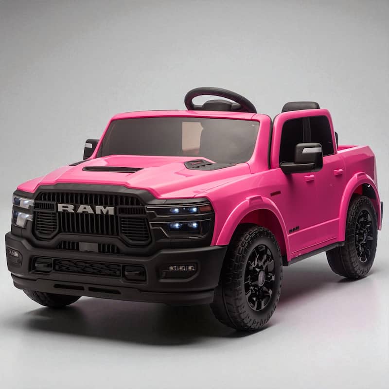 24V Licensed Dodge RAM 2500 2-Seater Kids Ride On Truck with Remote, Dual Motors, 4-Wheel Suspension, Bluetooth & Music - Pink