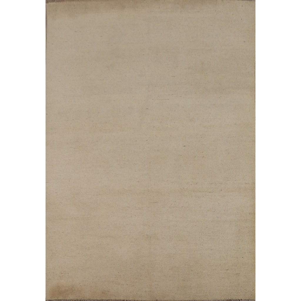 Beige Gabbeh Modern Rug Hand-Knotted Wool Carpet - 4'2"x 5'10"