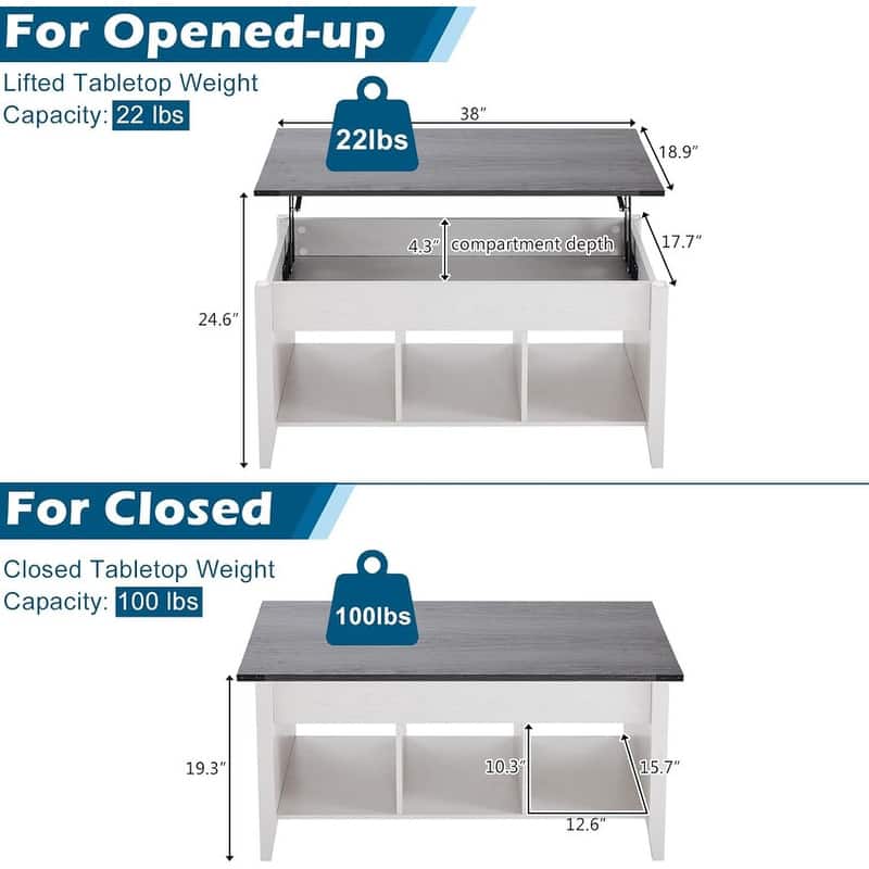 VINGLI Extensible Lift Artificial Board Black, Gray, and White Color-Blocking Coffee Table