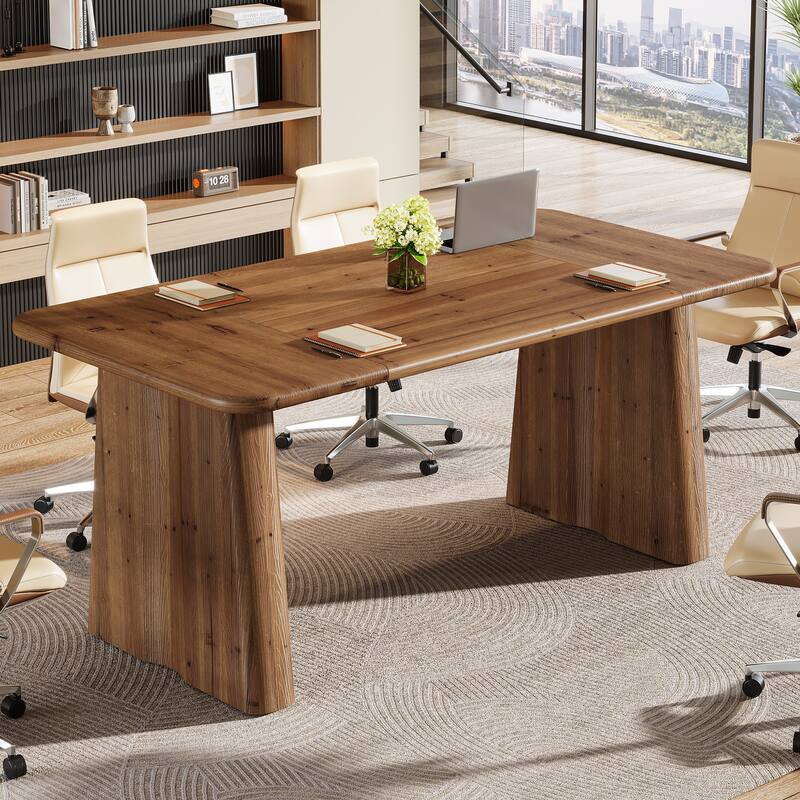 63 Inch Large Wood Executive Office Desk with Double Pedestal Base