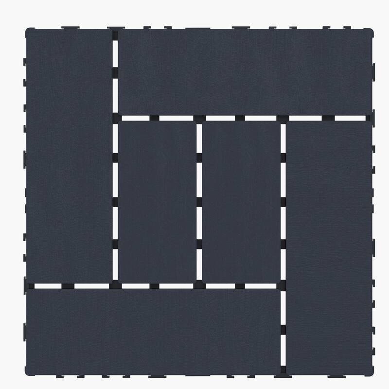 44 Pack 11.8"x11.8" Interlocking Wood-Plastic Composite Deck Tiles for Patio Balcony Pool Use - Dark-Grey