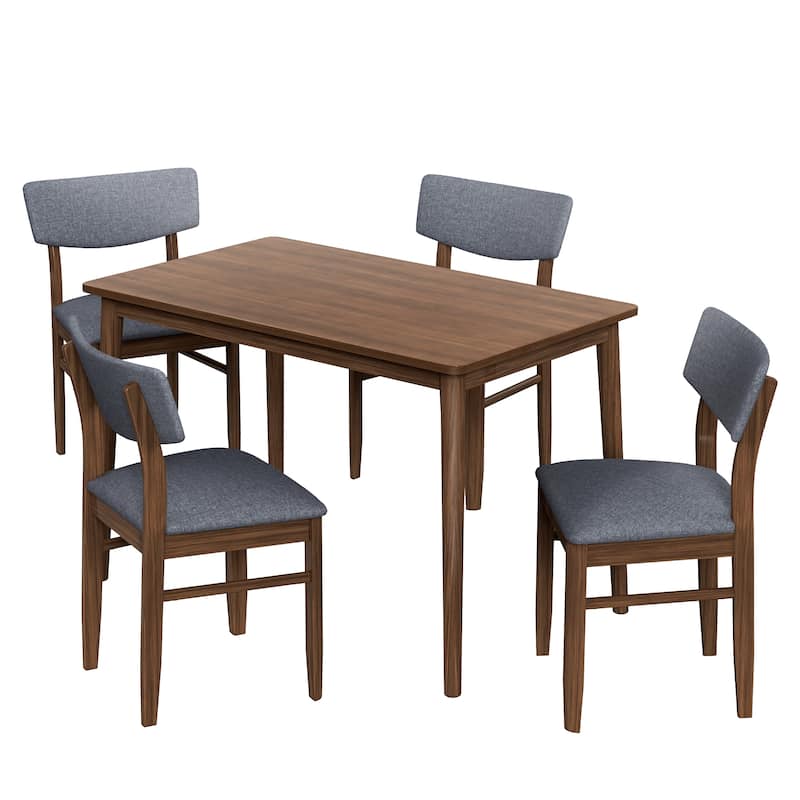 5-Piece Rubber Wood Kitchen Dining Table Set with 1 Rectangular Table ...