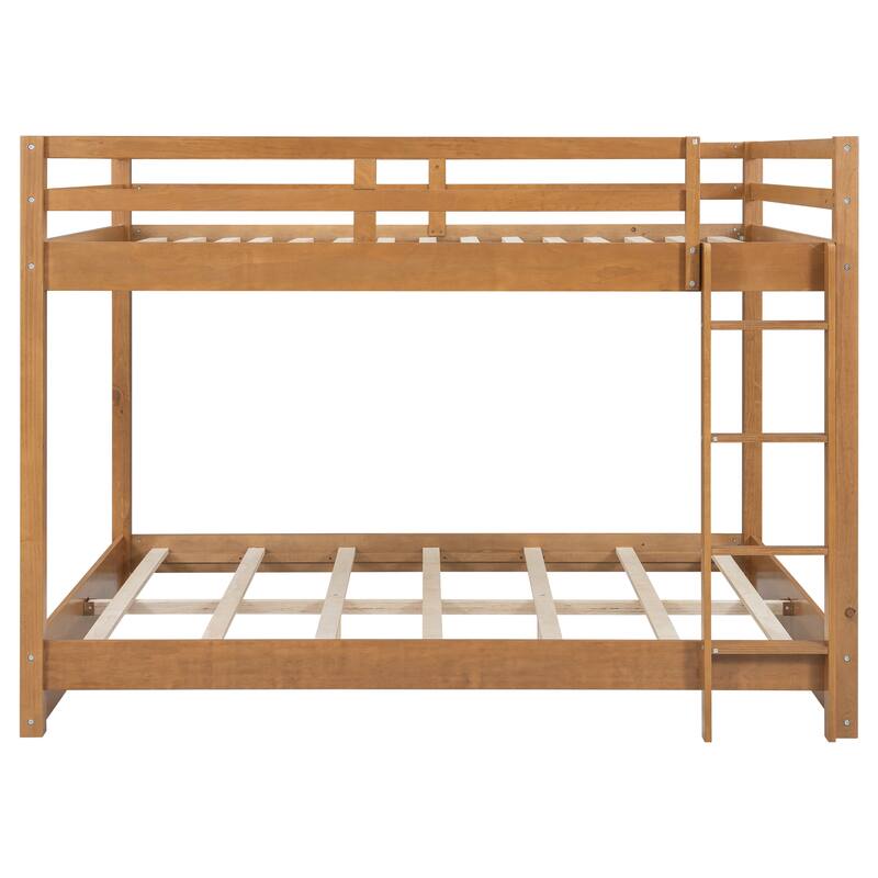 GDFStudio - Solid Wood Queen Bunk Bed with Ladder and Guardrails