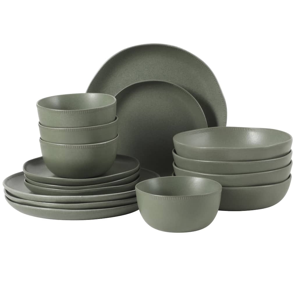 Gibson Elite Menlo Park 16-Piece Pottery Clay Stoneware Dinnerware Set - Reactive Glaze, Embossed, Service for 4