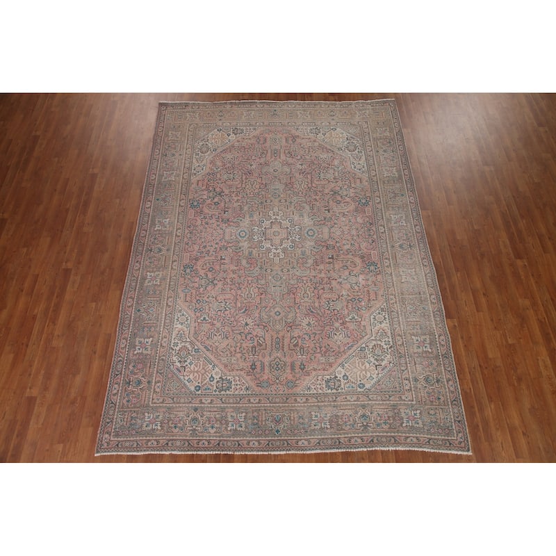 Hand Knotted Oriental 100% Wool Carpet Traditional Medallion Pink Tabriz Area Rug - 10' 10'' X 7' 10''