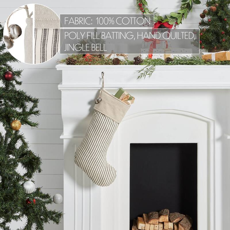 Sawyer Mill Ticking Stripe Stocking - Stocking 12x20 - Charcoal Grey/Dark Creme/Khaki