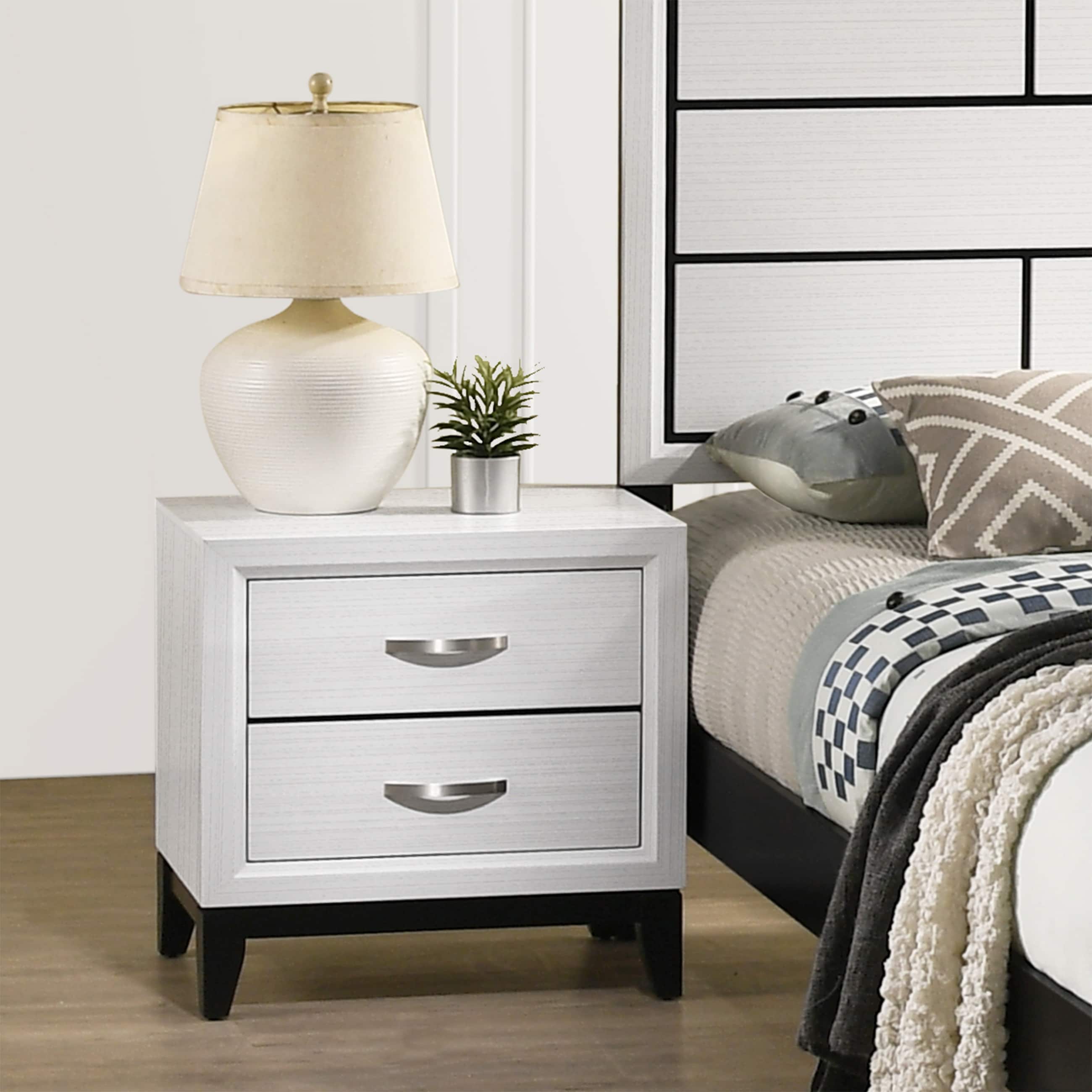 Shop Stout Contemporary 2 Drawer Metal Bar Pulls Wood Nightstand White Overstock 31648901
