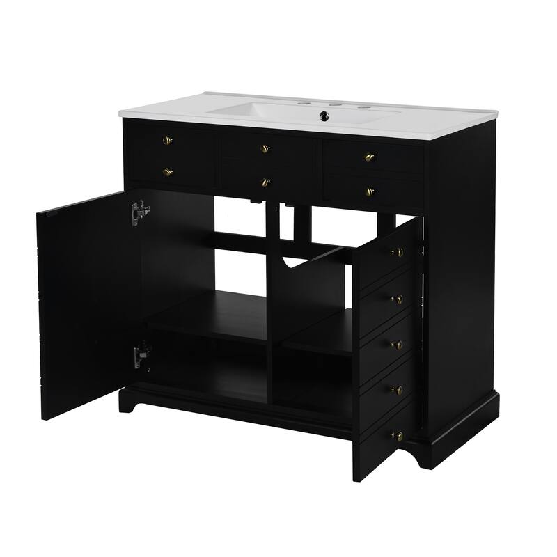 Bathroom Vanity with Resin Sink Set, Bathroom Storage Cabinet with 2 Drawers, Vanity Set with 2 Soft Closing Doors