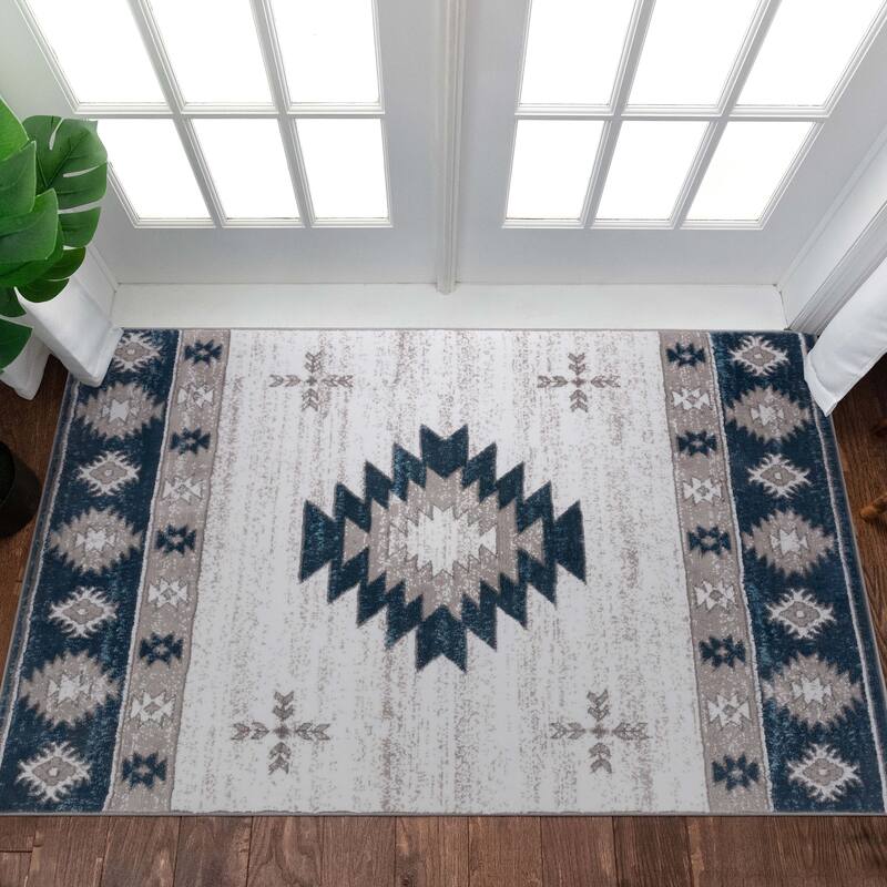 Well Woven Dulcet Rodrigo Southwestern Medallion Area Rug - 3' 11" x 5' 3" - Blue