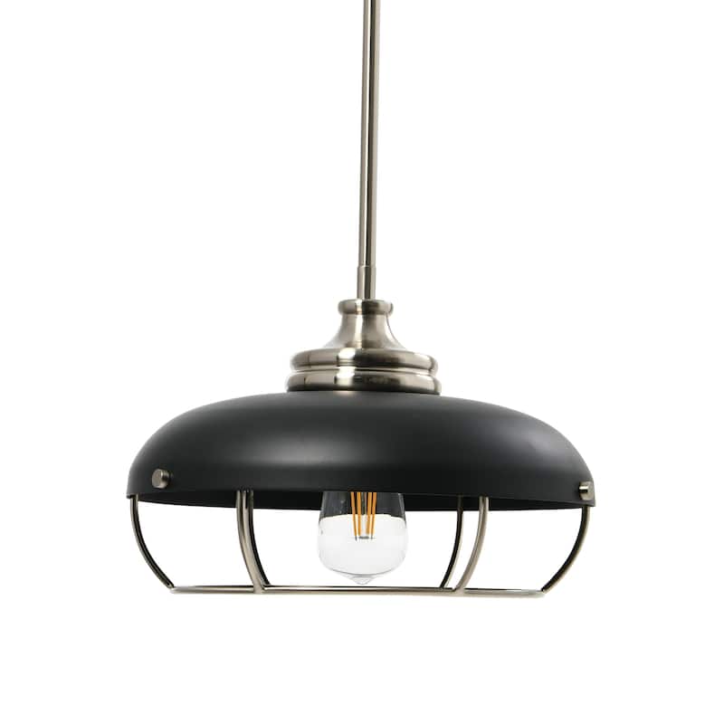 Robert Stevenson Lighting Presley - Caged Dome Ceiling Light - 13.0"L x 13.0"W x 8.9"H - Brushed Nickel and Matte Black