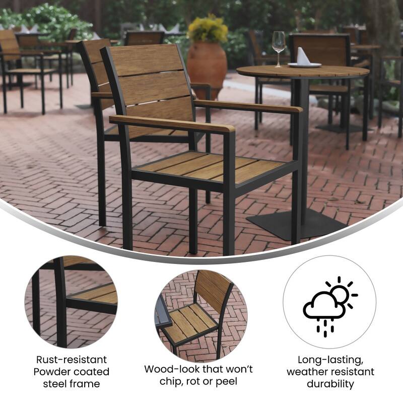 Commercial Grade Outdoor Faux Teak Patio Dining Chair with Arms