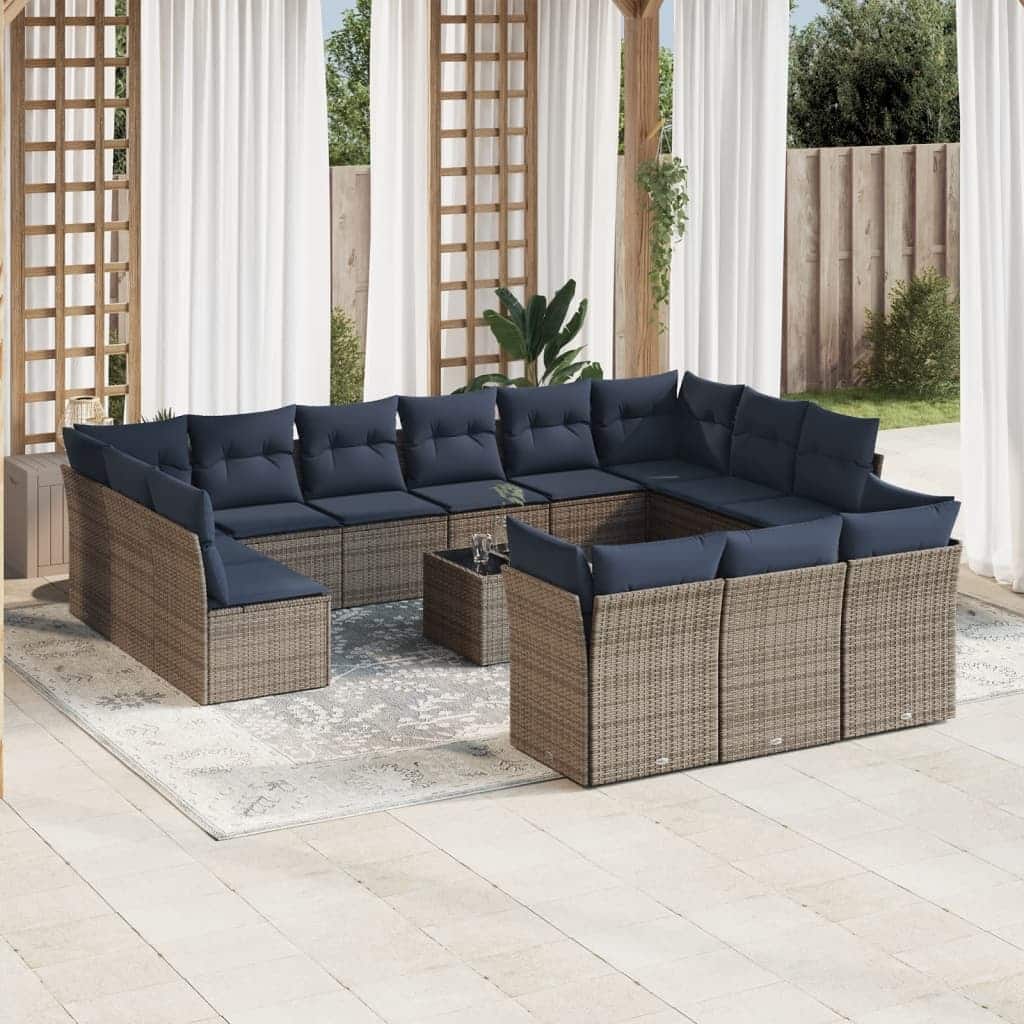 vidaXL Patio Sofa Set with Cushions Outdoor Conversation Furniture Poly Rattan - 21.7" x 24.4" x 27.2"