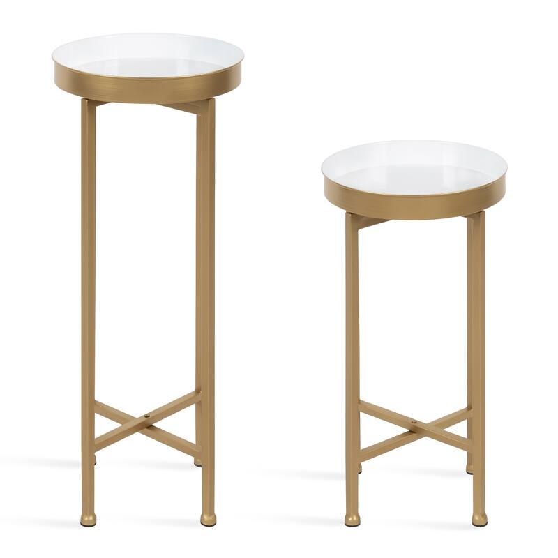 Kate and Laurel Celia Round Metal Foldable Tray Table Set