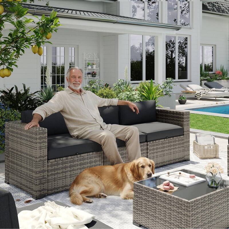 AOXUN Wicker Rattan Outdoor Sectional Sofa Set with Coffee Table