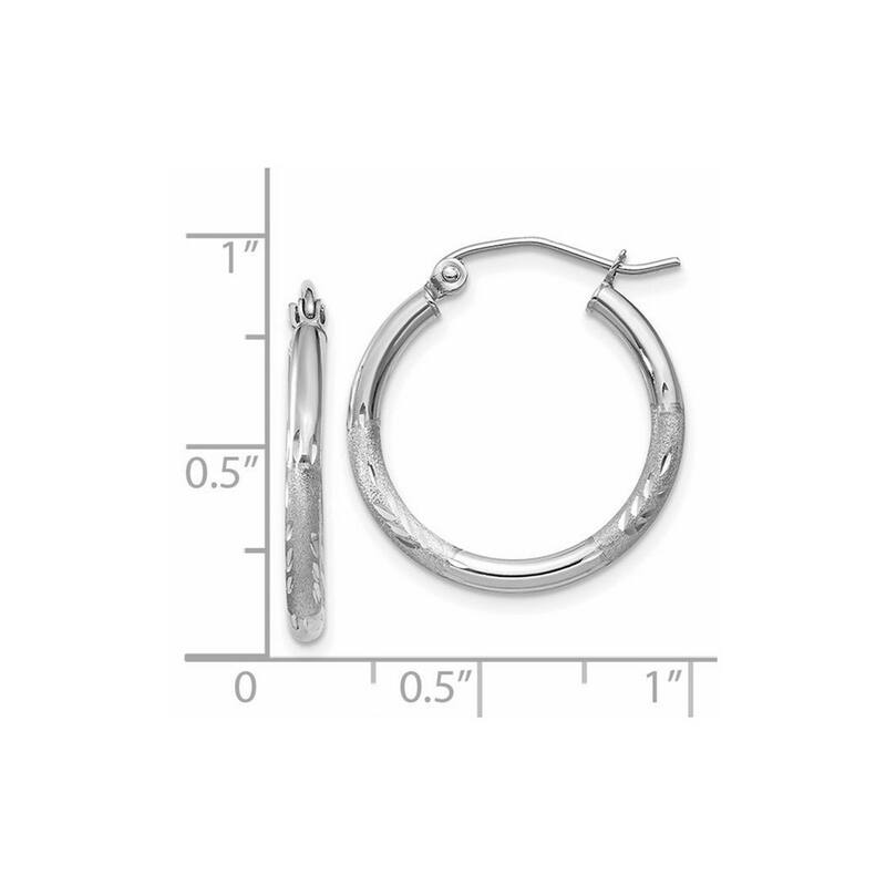 Curata 14k White Gold Diamond-Cut 2x20mm Round Classic Hoop Earrings