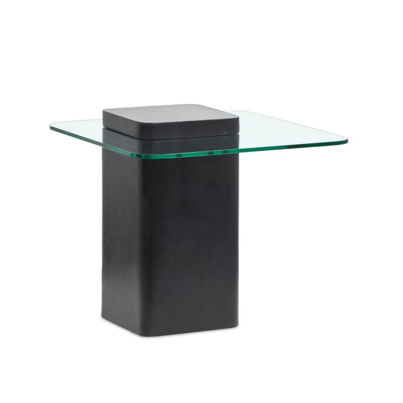 Magnussen Home Donora Clear Glass And Obsidian Square End Table - 21.65''W x 21.65''D x 19.69''H