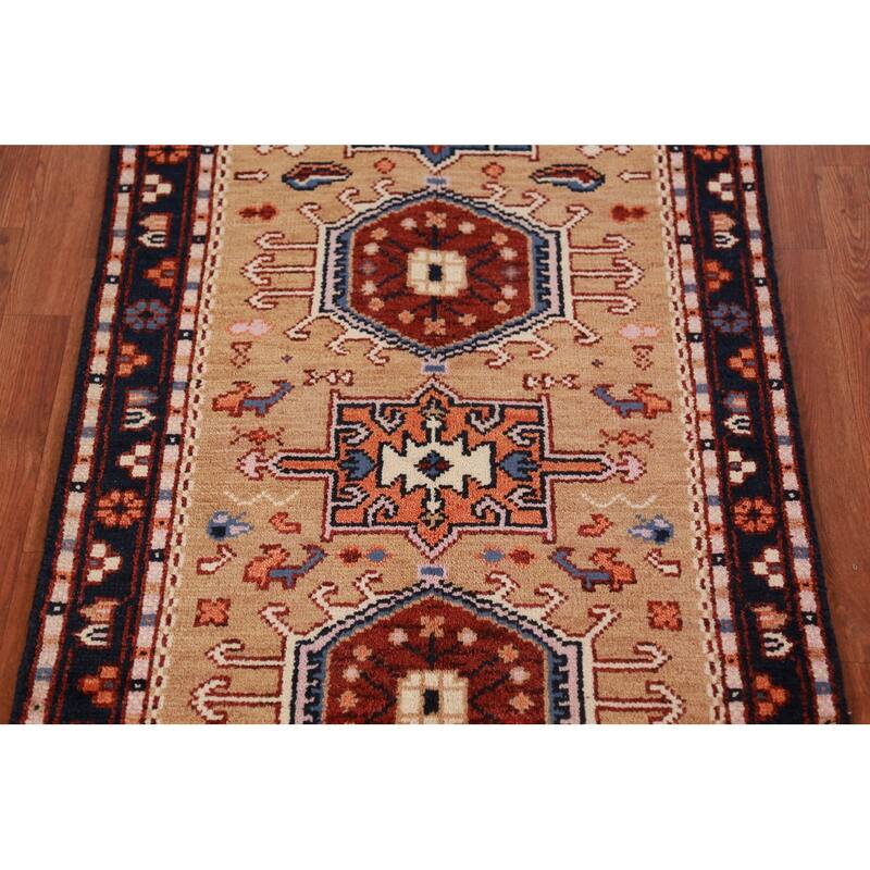 Geometric Khotan Indian Foyer Rug Handmade Wool Carpet - 2'10"x 5'0"